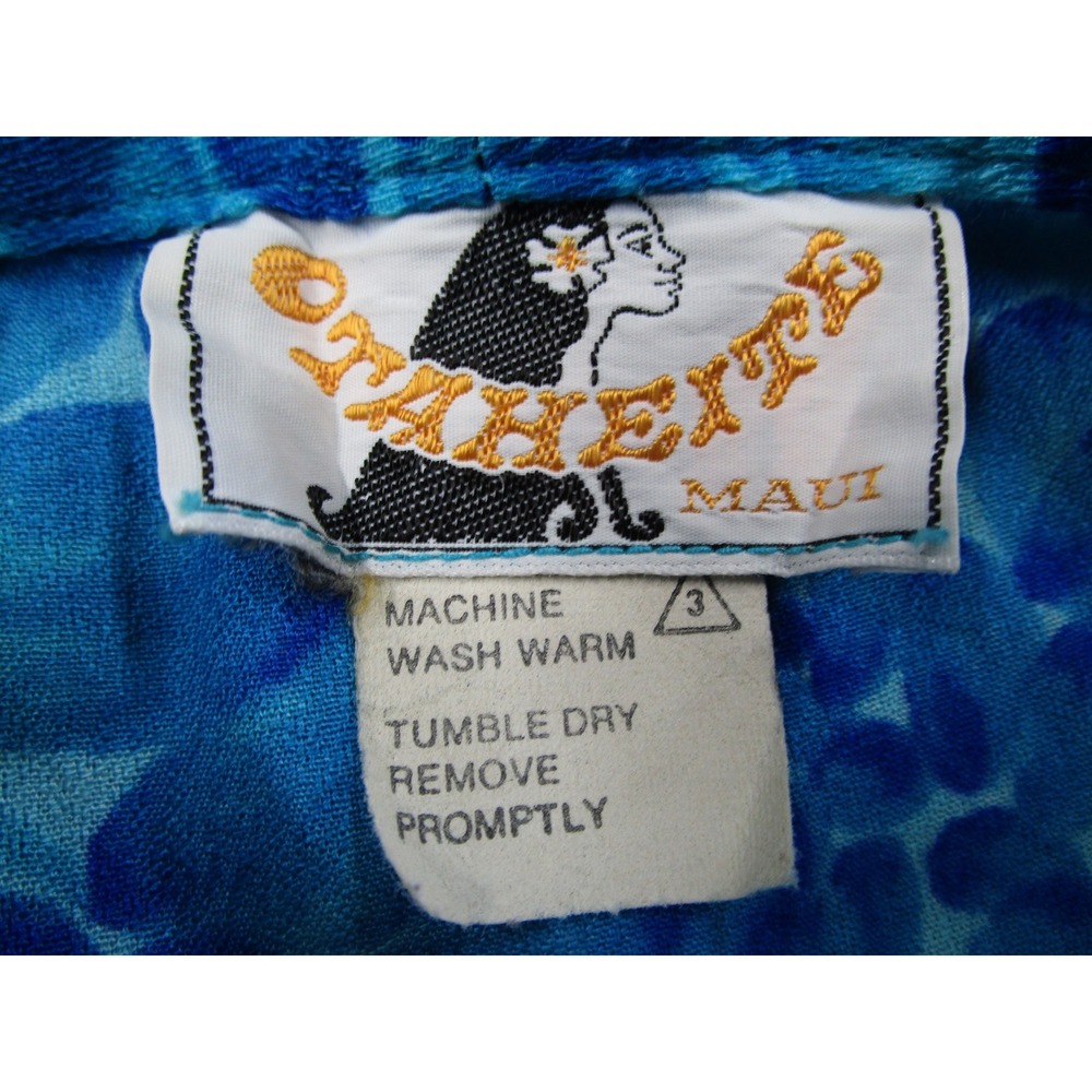 Otaheite Maui Vintage Blue Tropical Floral Kimono Robe Wrap Top Short Hawaiian - Picture 3 of 10